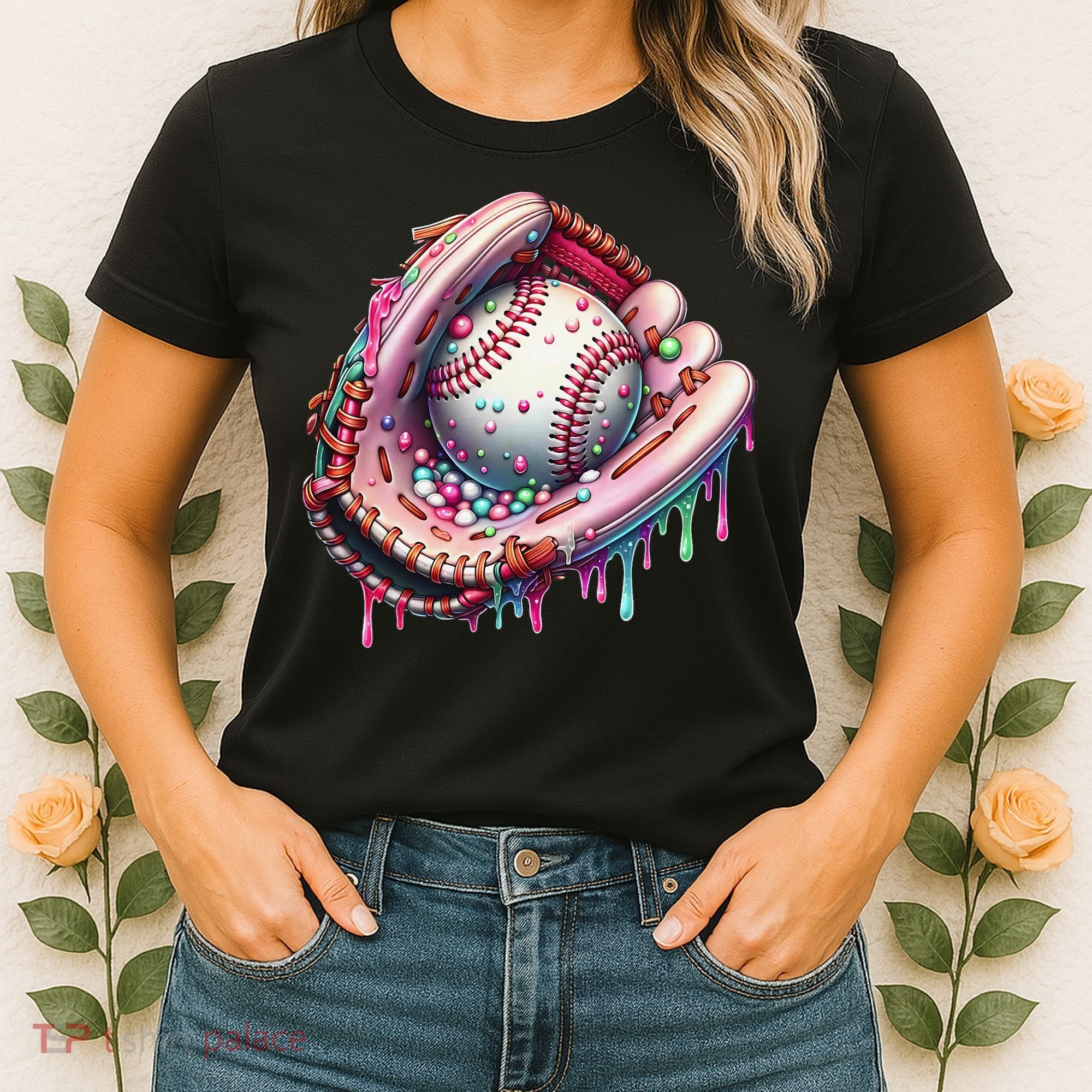 Baseball Drip Ice Cream Sprinkles Baseball Glove Women's T-Shirt