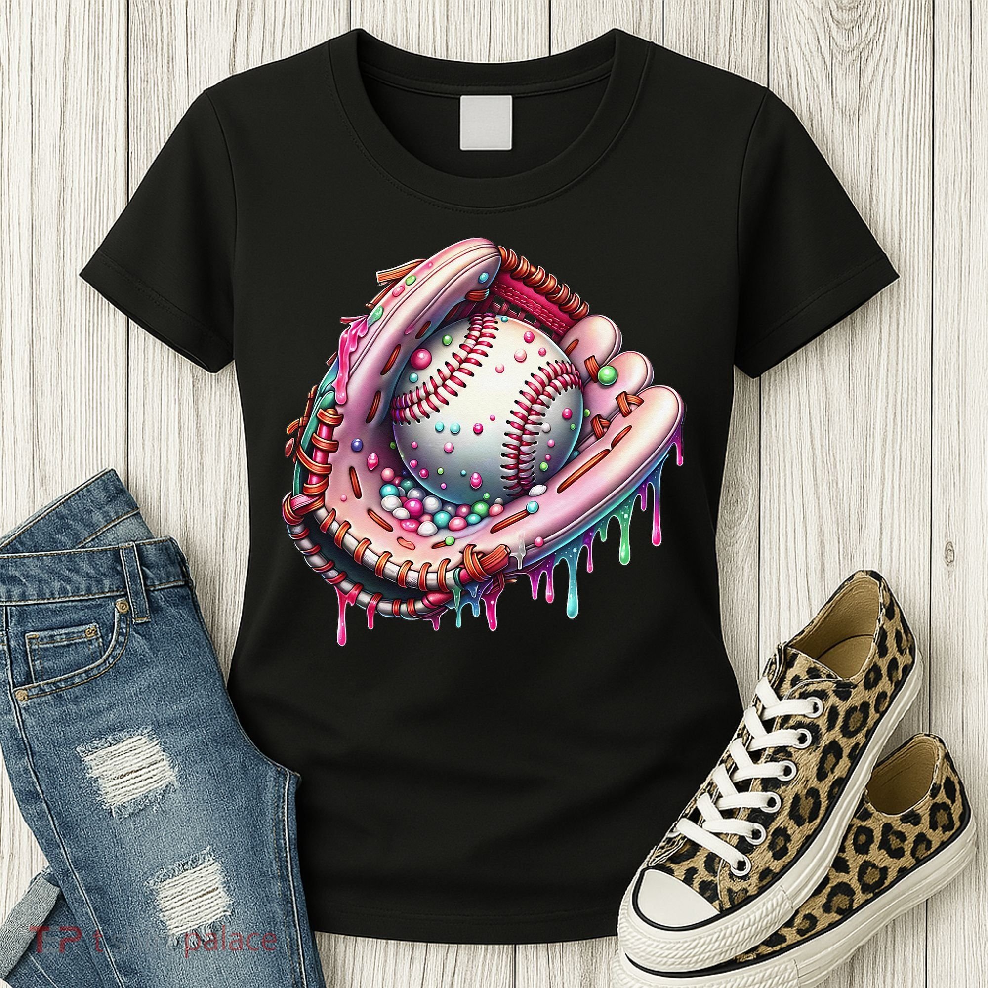 Baseball Drip Ice Cream Sprinkles Baseball Glove Women's T-Shirt