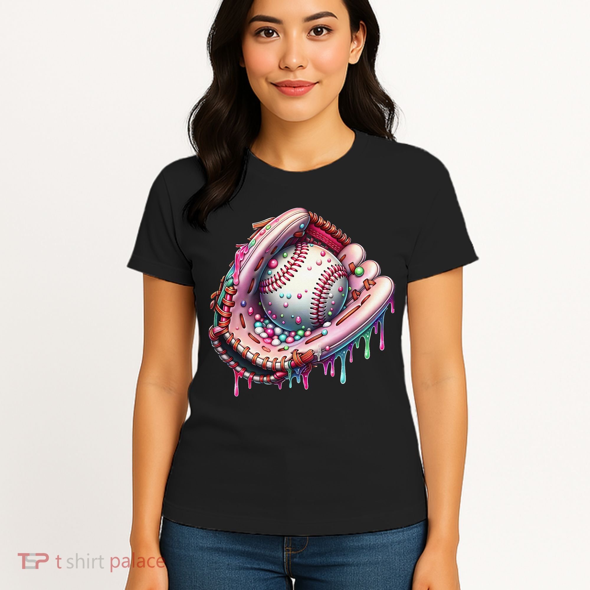 Baseball Drip Ice Cream Sprinkles Baseball Glove Women's T-Shirt
