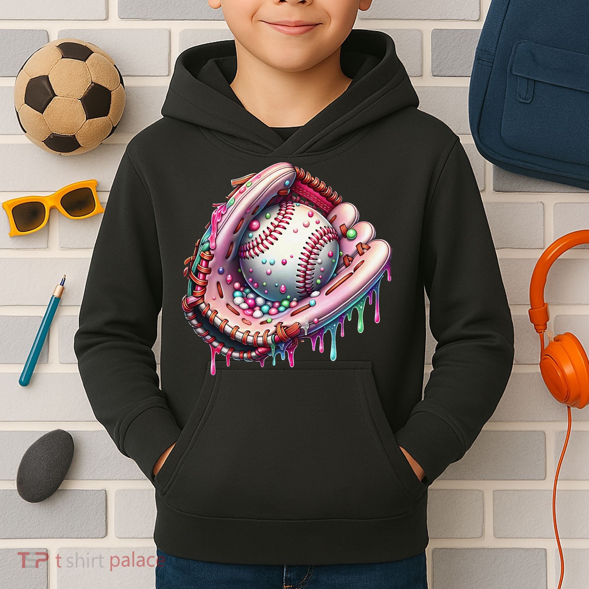 Baseball Drip Ice Cream Sprinkles Baseball Glove Kids Hoodie