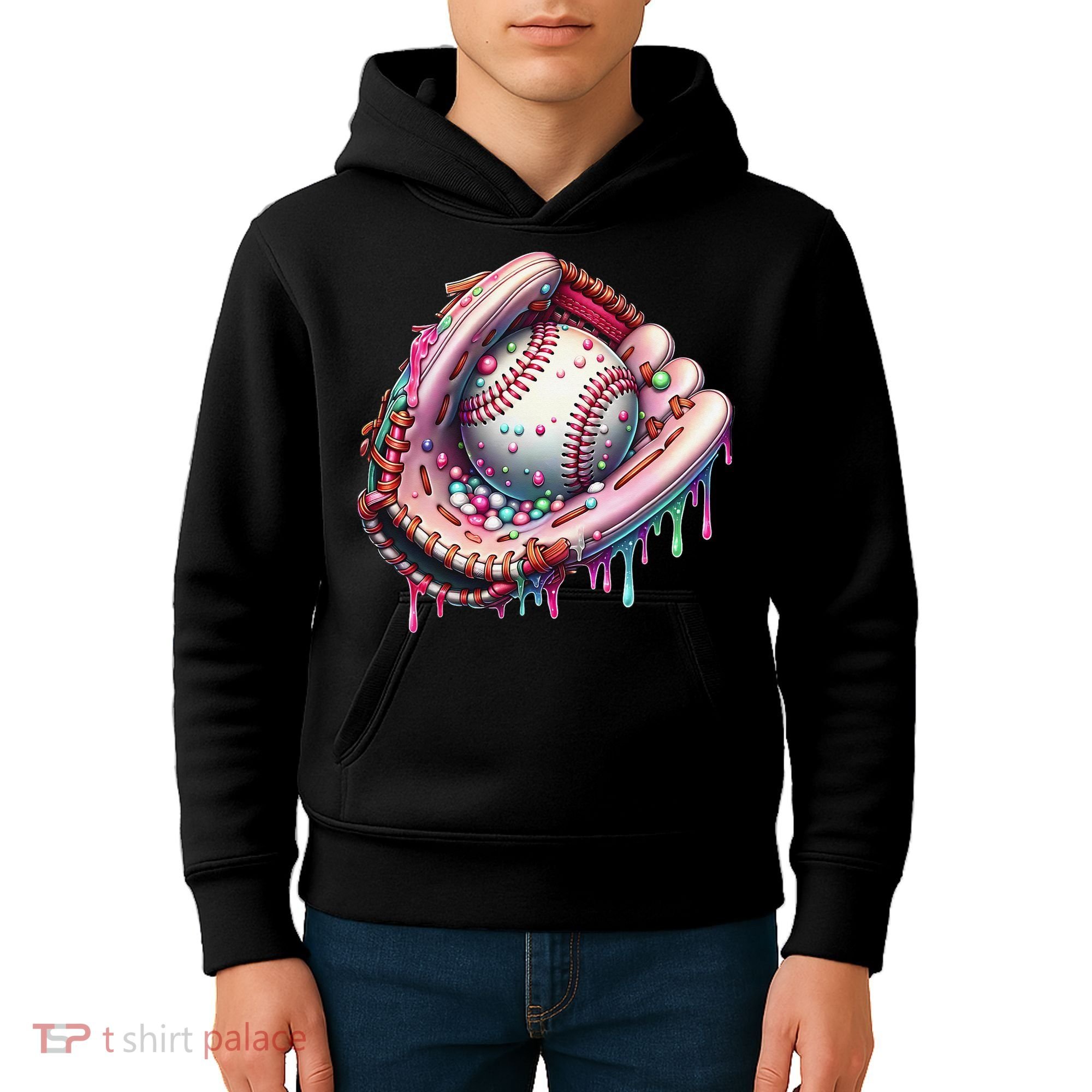 Baseball Drip Ice Cream Sprinkles Baseball Glove Kids Hoodie