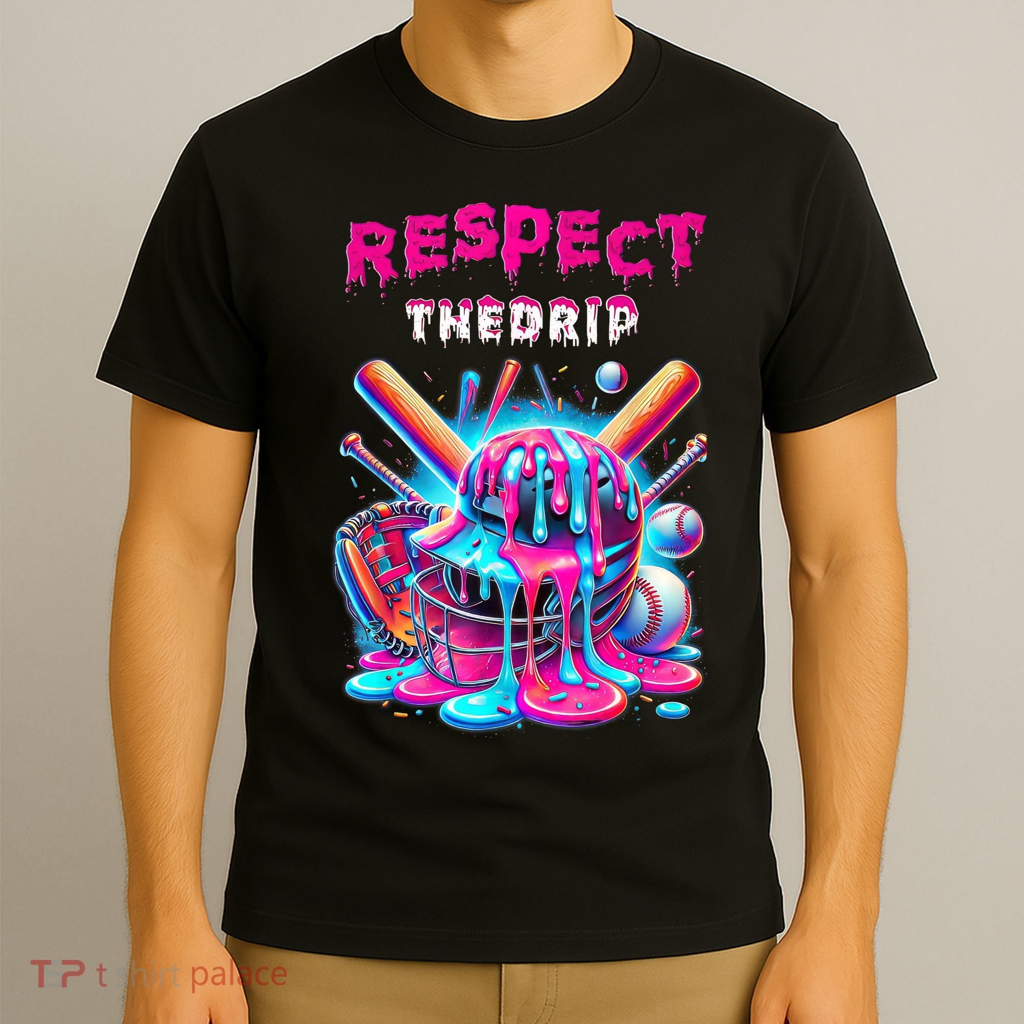 Baseball Drip Ice Cream Dripping Respect Drip Teen Boy Girl  T-Shirt