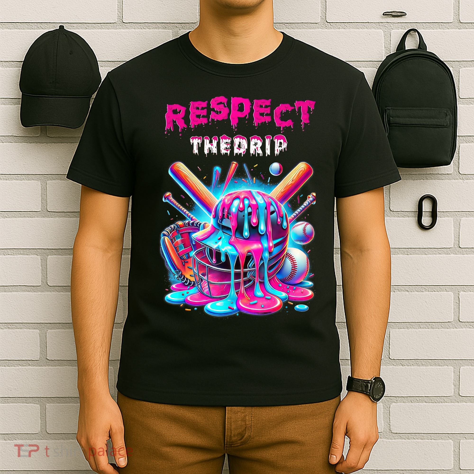 Baseball Drip Ice Cream Dripping Respect Drip Teen Boy Girl  T-Shirt