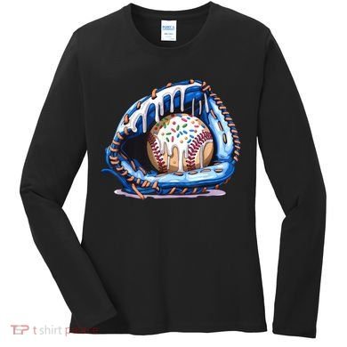 Baseball Drip Ice Cream Sprinkles Baseball Glove  Women's Long Sleeve Shirt