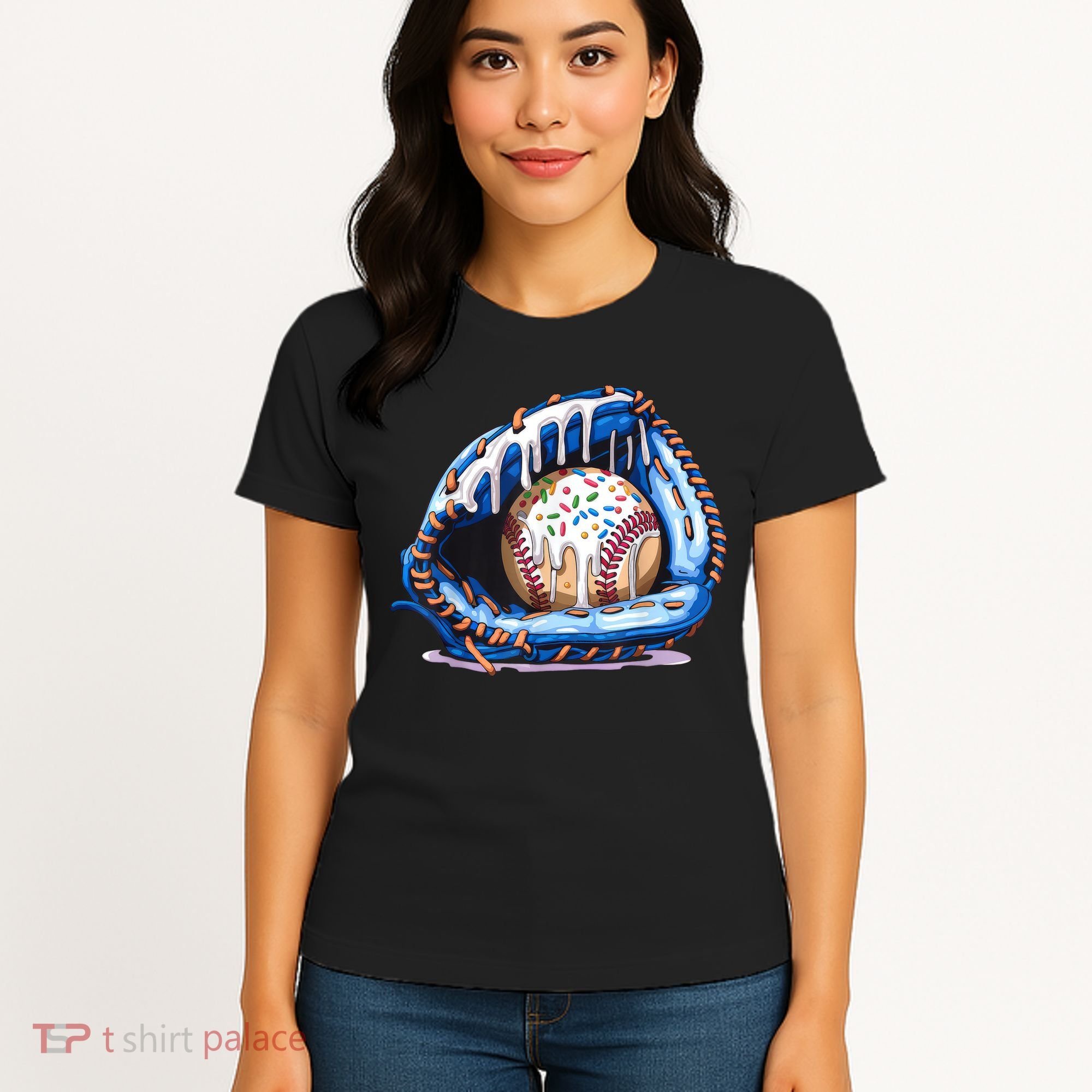 Baseball Drip Ice Cream Sprinkles Baseball Glove  Women's T-Shirt