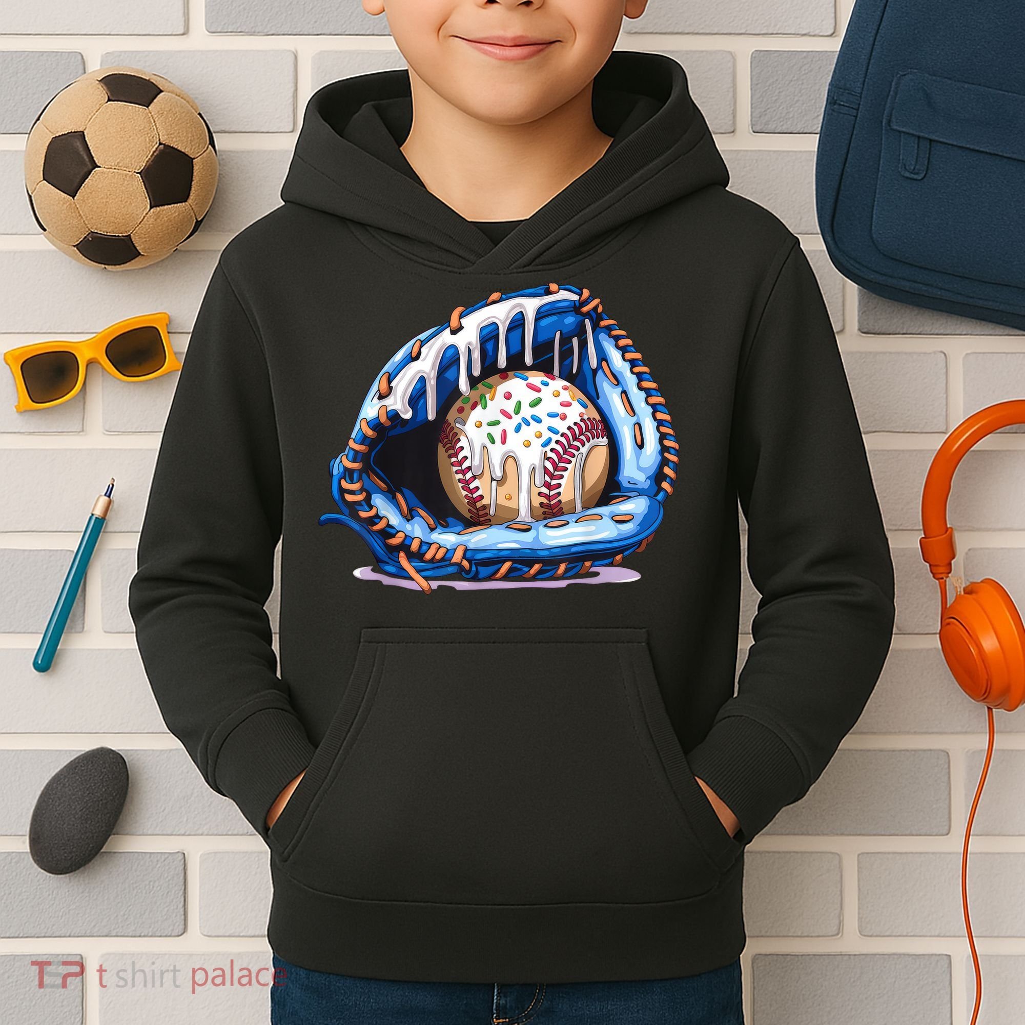 Baseball Drip Ice Cream Sprinkles Baseball Glove  Kids Hoodie
