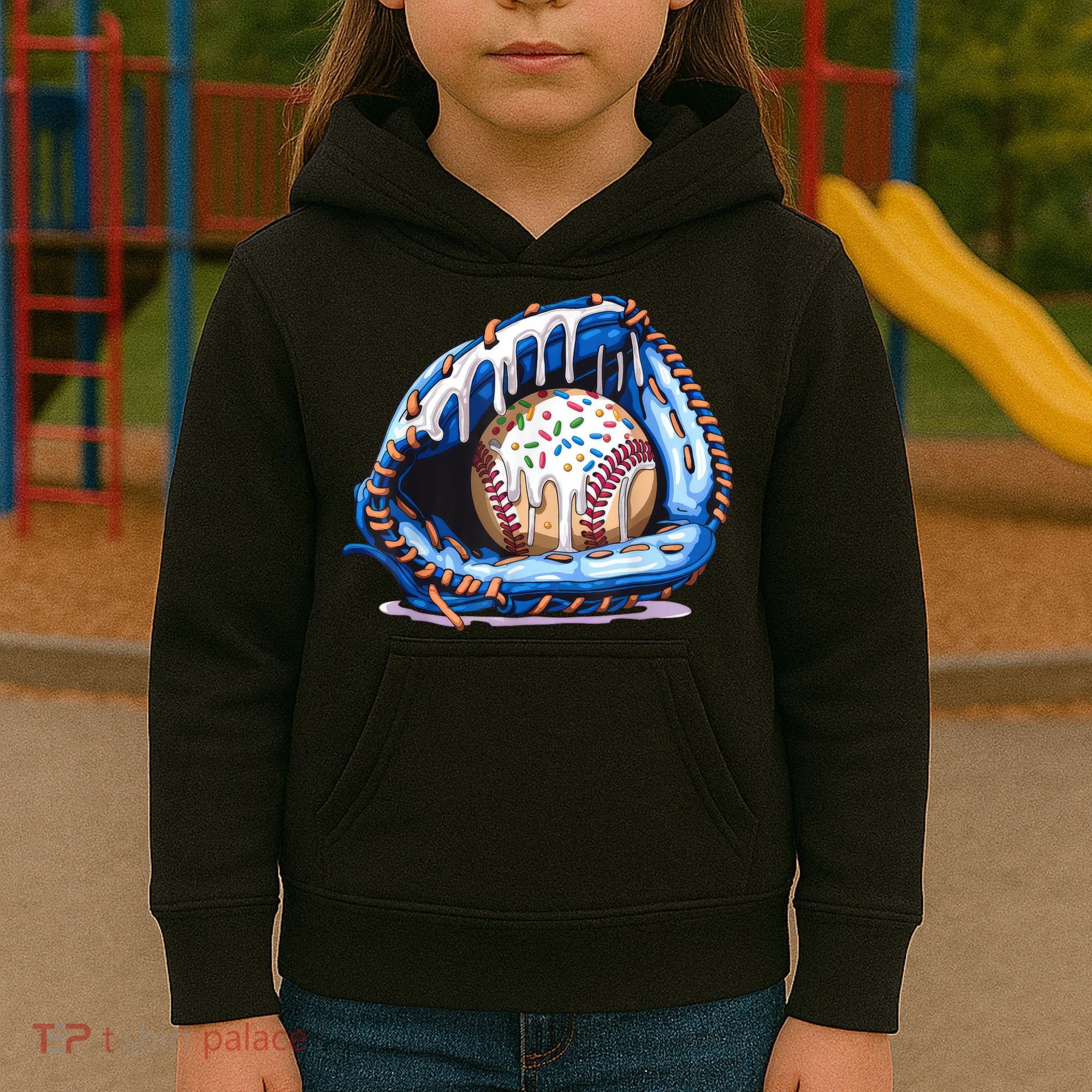 Baseball Drip Ice Cream Sprinkles Baseball Glove  Kids Hoodie