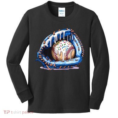 Baseball Drip Ice Cream Sprinkles Baseball Glove  Kids Long Sleeve Shirt