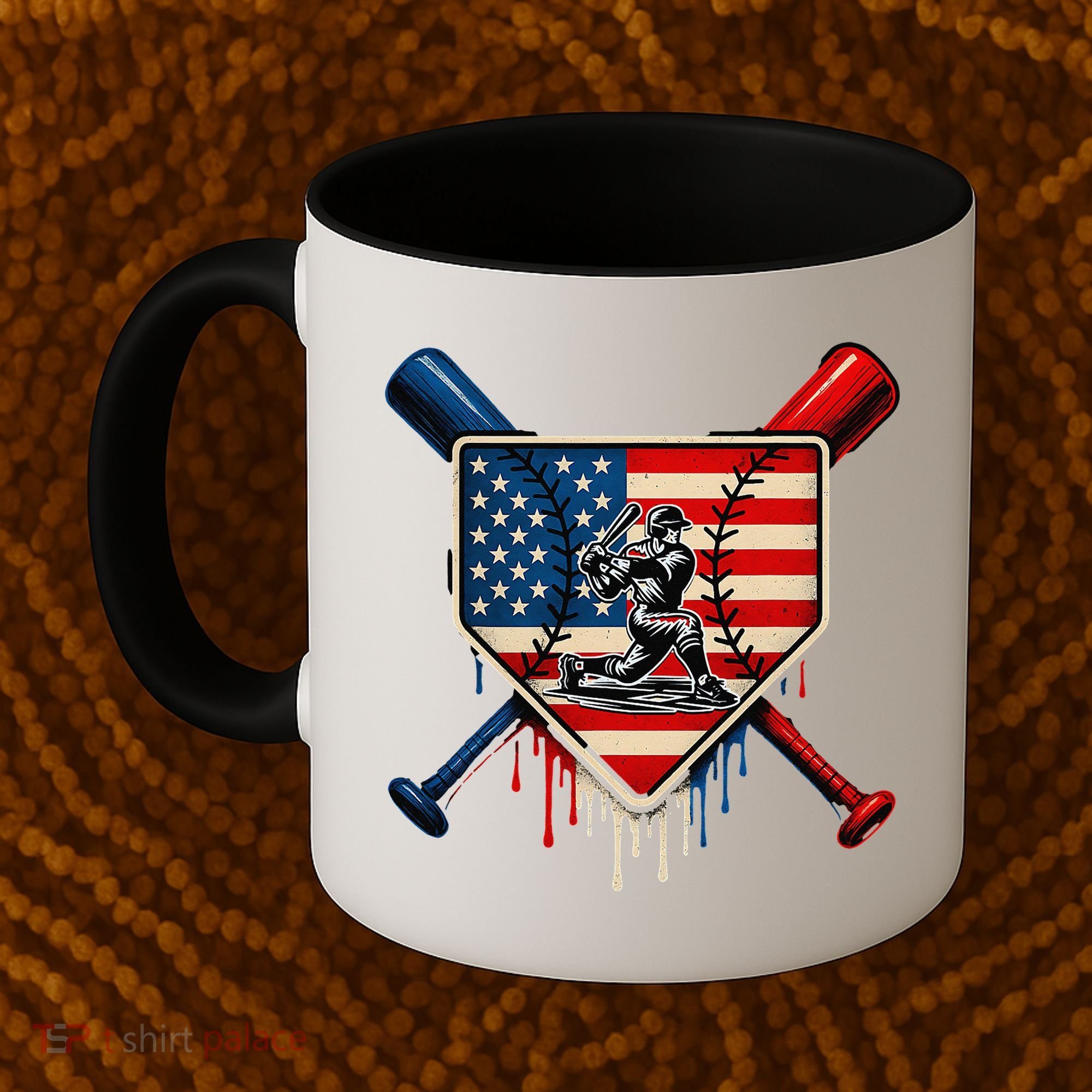 Baseball Drip Ice Cream Patriotic American Flag Coffee Mug