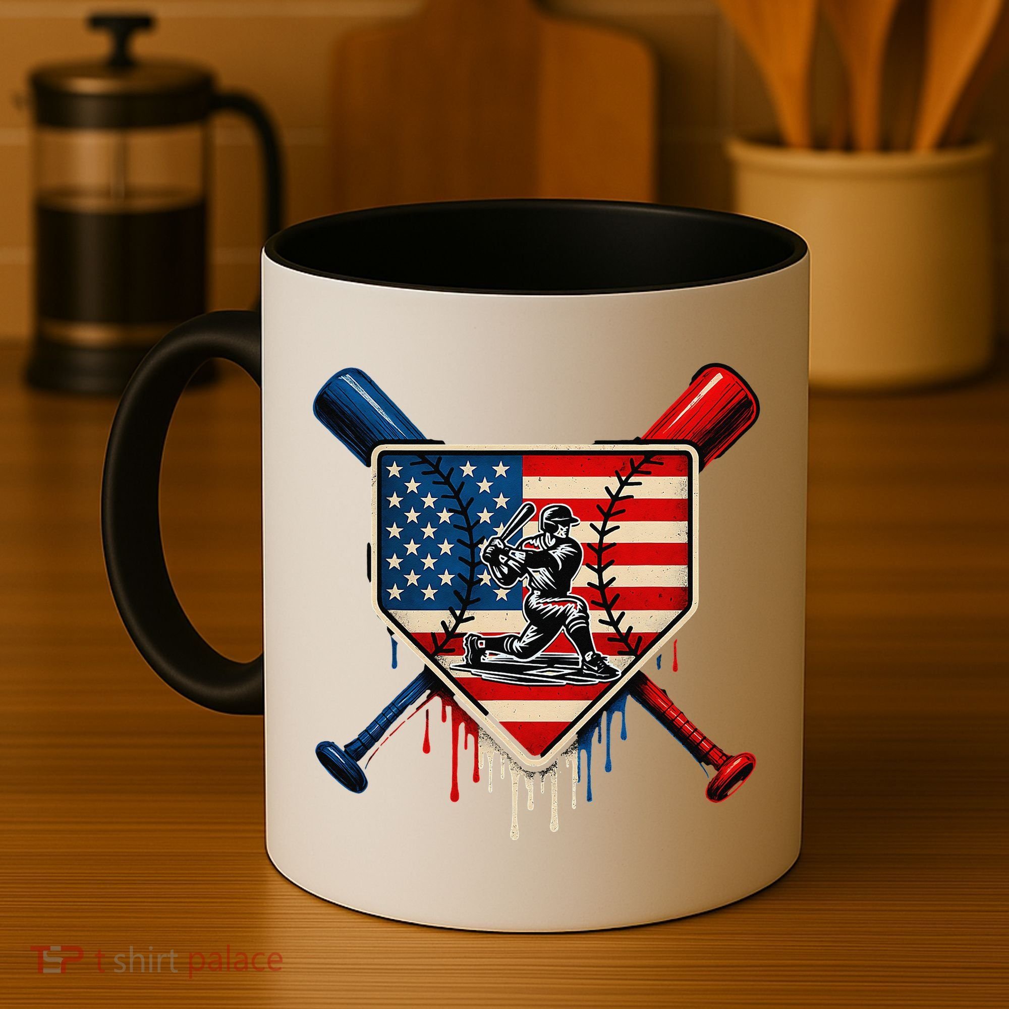 Baseball Drip Ice Cream Patriotic American Flag Coffee Mug