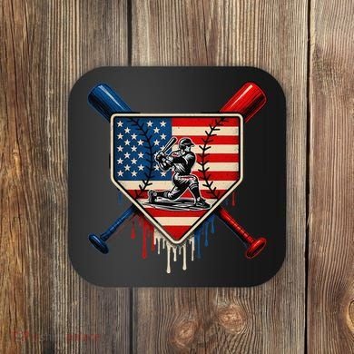 Baseball Drip Ice Cream Patriotic American Flag Coaster