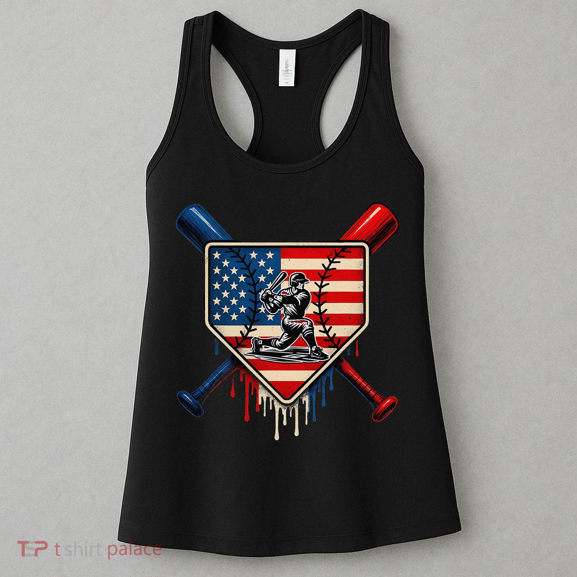 Baseball Drip Ice Cream Patriotic American Flag Women's Tank Top