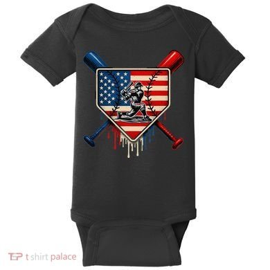 Baseball Drip Ice Cream Patriotic American Flag Baby Bodysuit