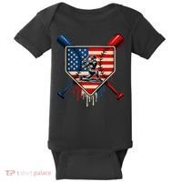 Baseball Drip Ice Cream Patriotic American Flag Baby Bodysuit thumb 0