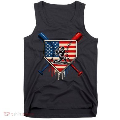 Baseball Drip Ice Cream Patriotic American Flag Tank Top