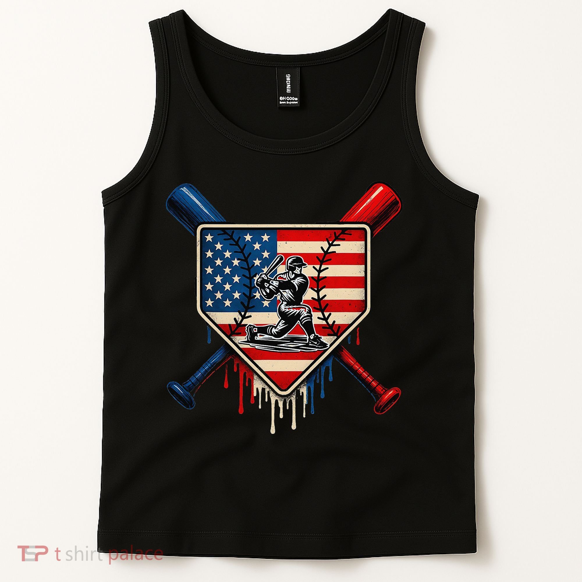 Baseball Drip Ice Cream Patriotic American Flag Tank Top