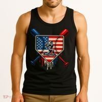 Baseball Drip Ice Cream Patriotic American Flag Tank Top thumb 3