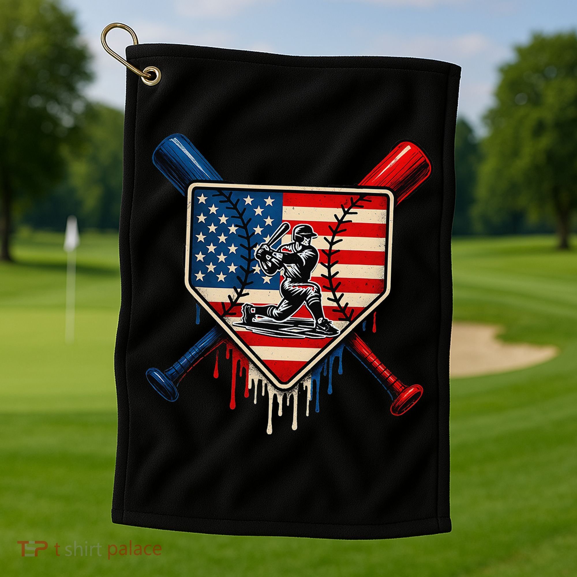Baseball Drip Ice Cream Patriotic American Flag Golf Towel