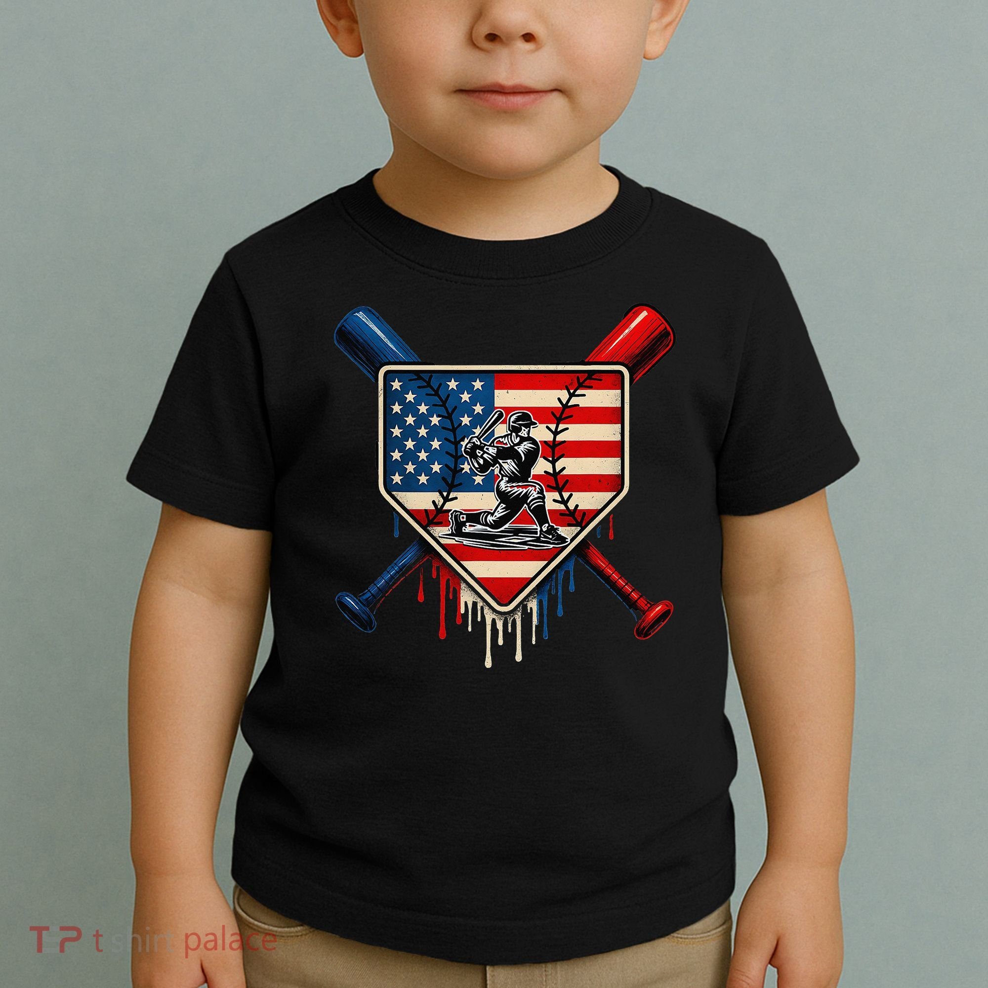 Baseball Drip Ice Cream Patriotic American Flag Toddler T-Shirt