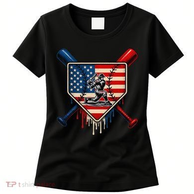 Baseball Drip Ice Cream Patriotic American Flag Women's T-Shirt