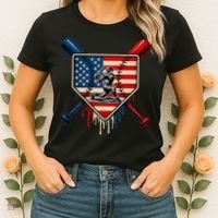 Baseball Drip Ice Cream Patriotic American Flag Women's T-Shirt thumb 2