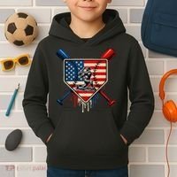 Baseball Drip Ice Cream Patriotic American Flag Kids Hoodie thumb 2