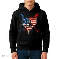 Baseball Drip Ice Cream Patriotic American Flag Kids Hoodie thumb 4