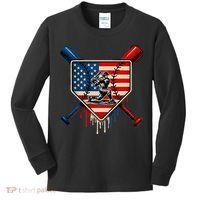 Baseball Drip Ice Cream Patriotic American Flag Kids Long Sleeve Shirt thumb 0