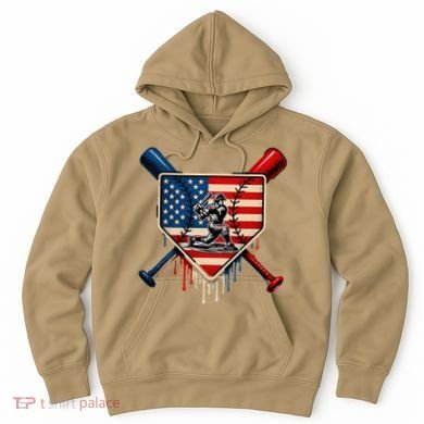 Baseball Drip Ice Cream Patriotic American Flag Hoodie