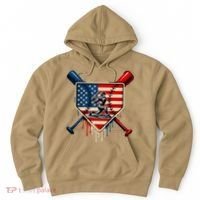 Baseball Drip Ice Cream Patriotic American Flag Hoodie thumb 0