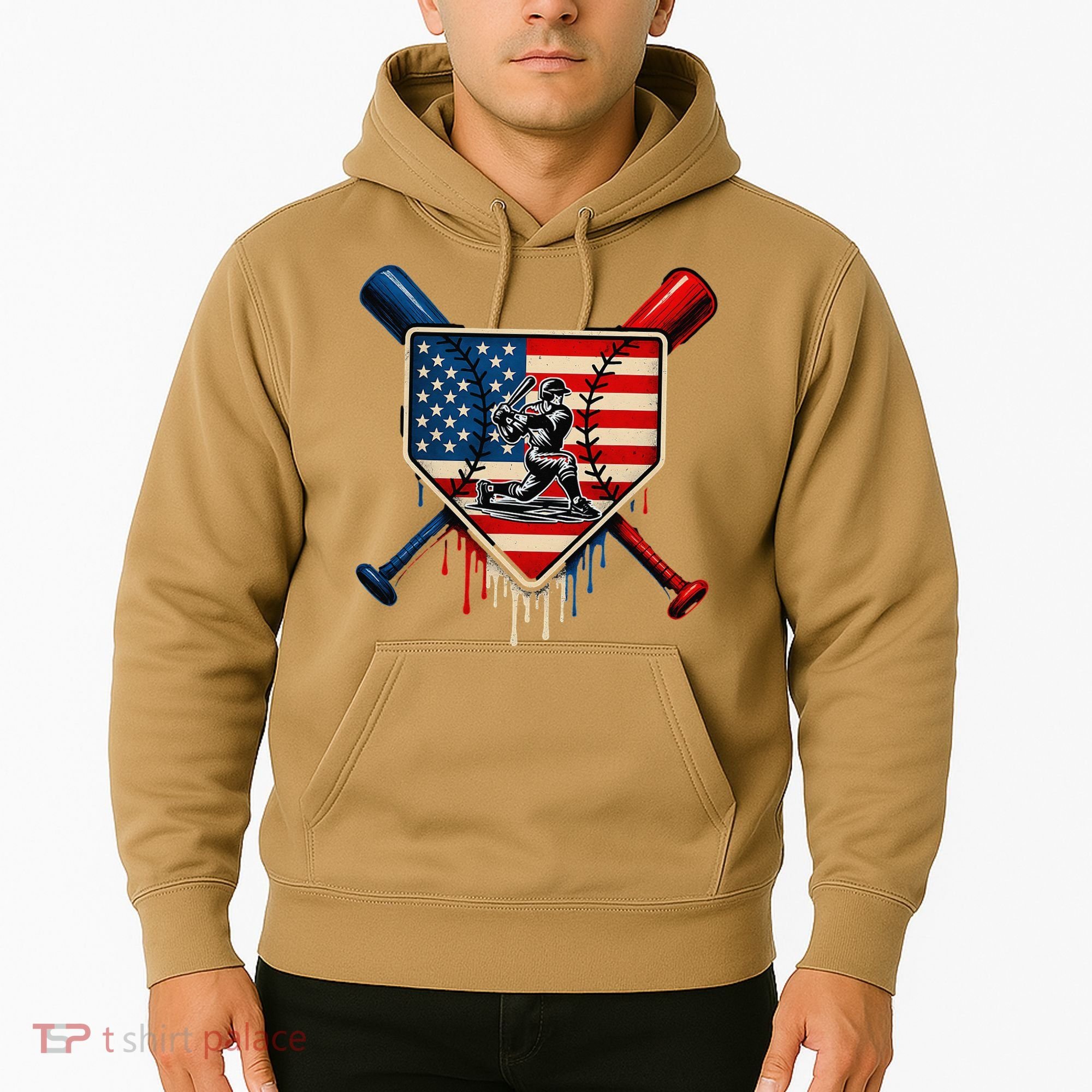 Baseball Drip Ice Cream Patriotic American Flag Hoodie