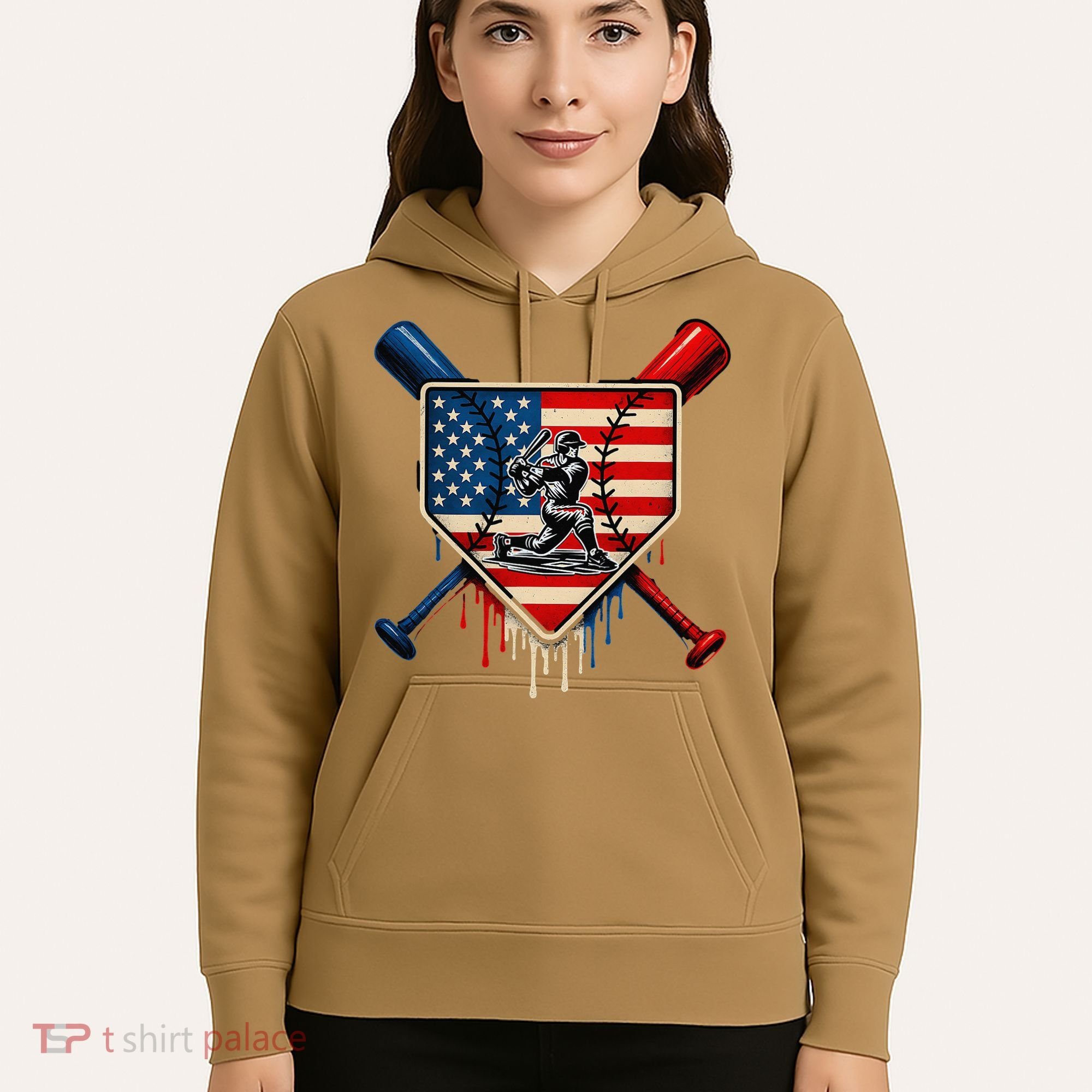 Baseball Drip Ice Cream Patriotic American Flag Hoodie