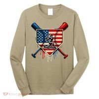Baseball Drip Ice Cream Patriotic American Flag Long Sleeve Shirt thumb 0