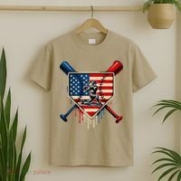 Baseball Drip Ice Cream Patriotic American Flag T-Shirt thumb 2