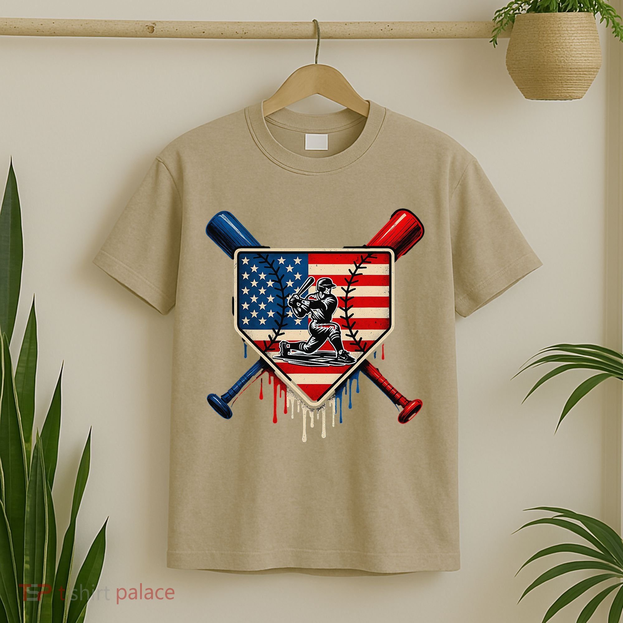 Baseball Drip Ice Cream Patriotic American Flag T-Shirt