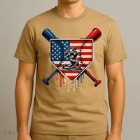 Baseball Drip Ice Cream Patriotic American Flag T-Shirt thumb 3