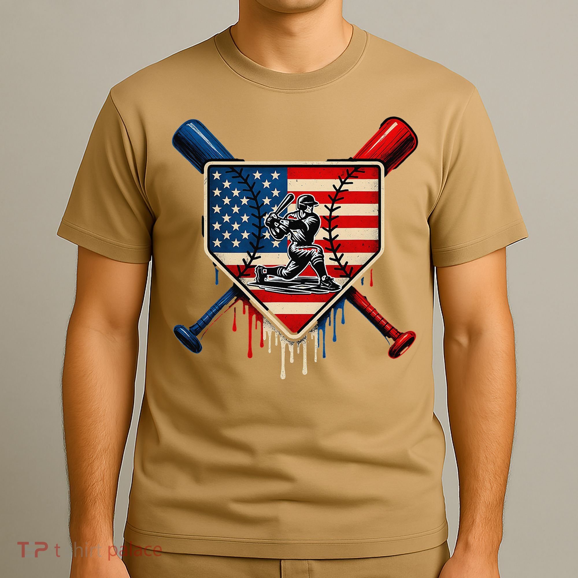 Baseball Drip Ice Cream Patriotic American Flag T-Shirt