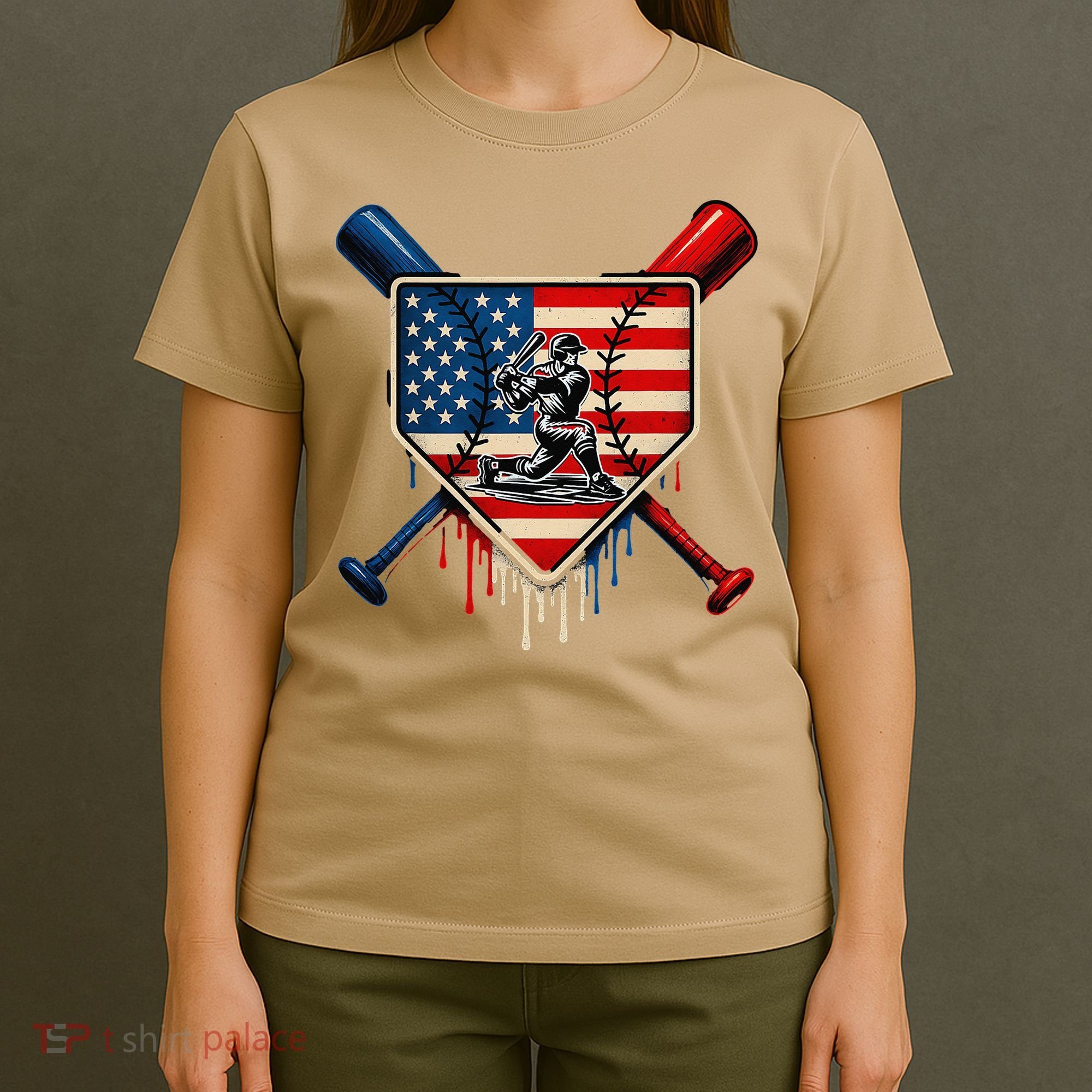 Baseball Drip Ice Cream Patriotic American Flag T-Shirt