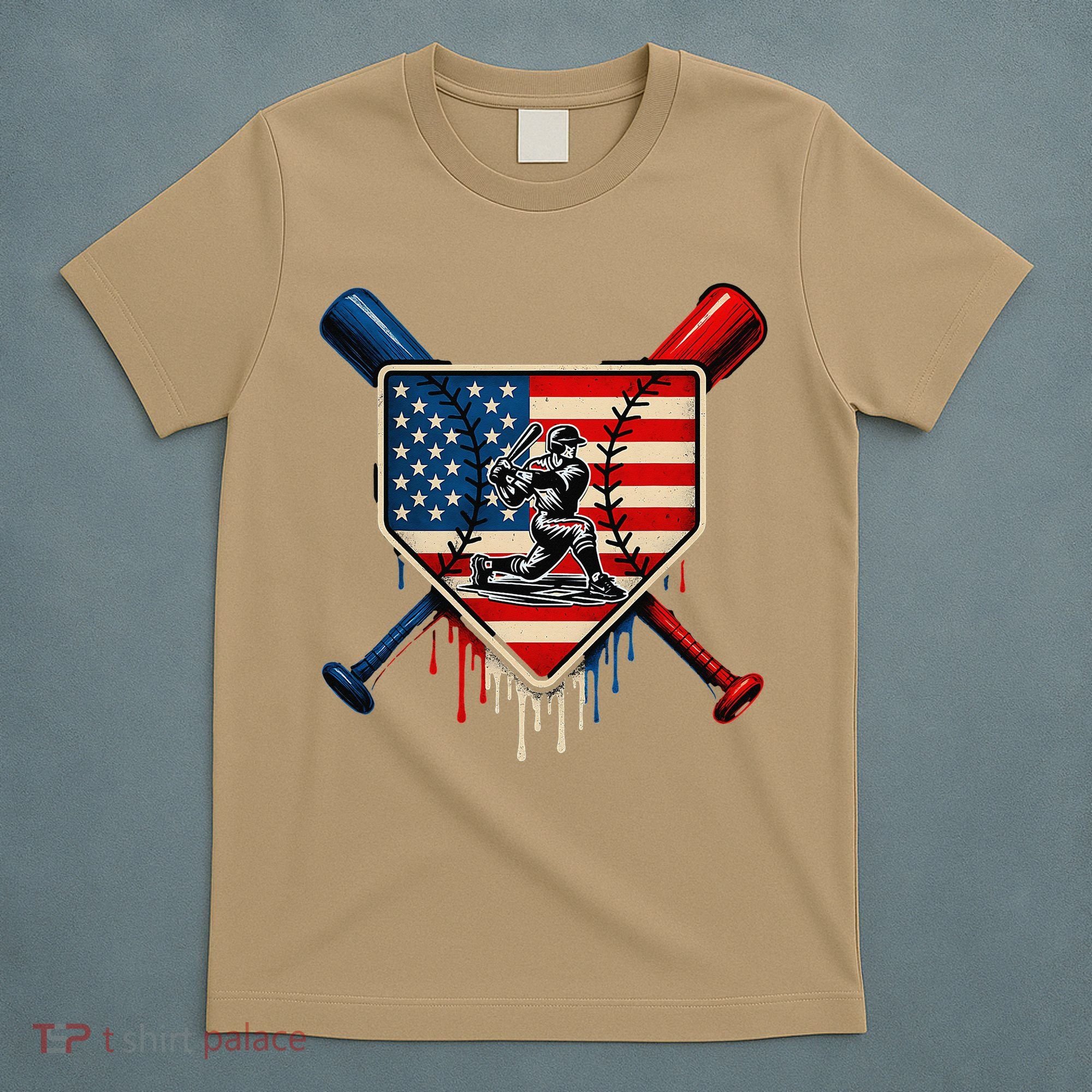 Baseball Drip Ice Cream Patriotic American Flag T-Shirt