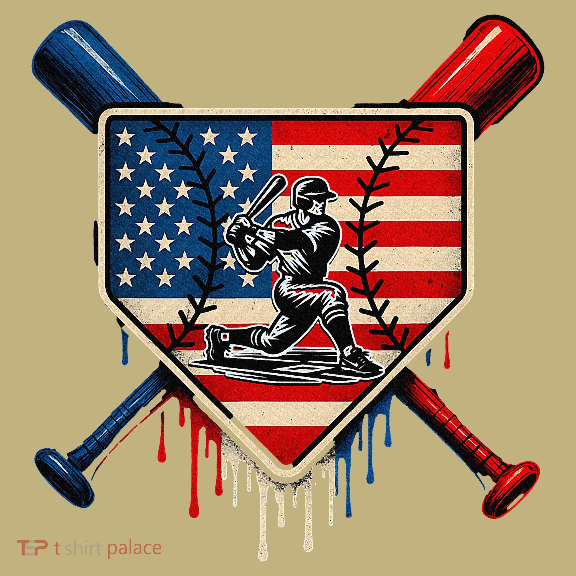 Baseball Drip Ice Cream Patriotic American Flag T-Shirt
