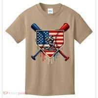 Baseball Drip Ice Cream Patriotic American Flag Kids T-Shirt thumb 0