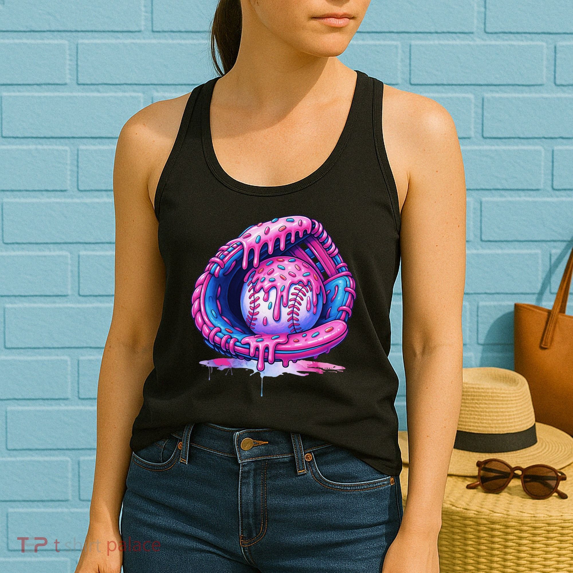 Baseball Drip Ice Cream Sprinkles Baseball Glove Women's Tank Top