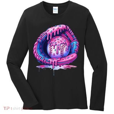 Baseball Drip Ice Cream Sprinkles Baseball Glove Women's Long Sleeve Shirt