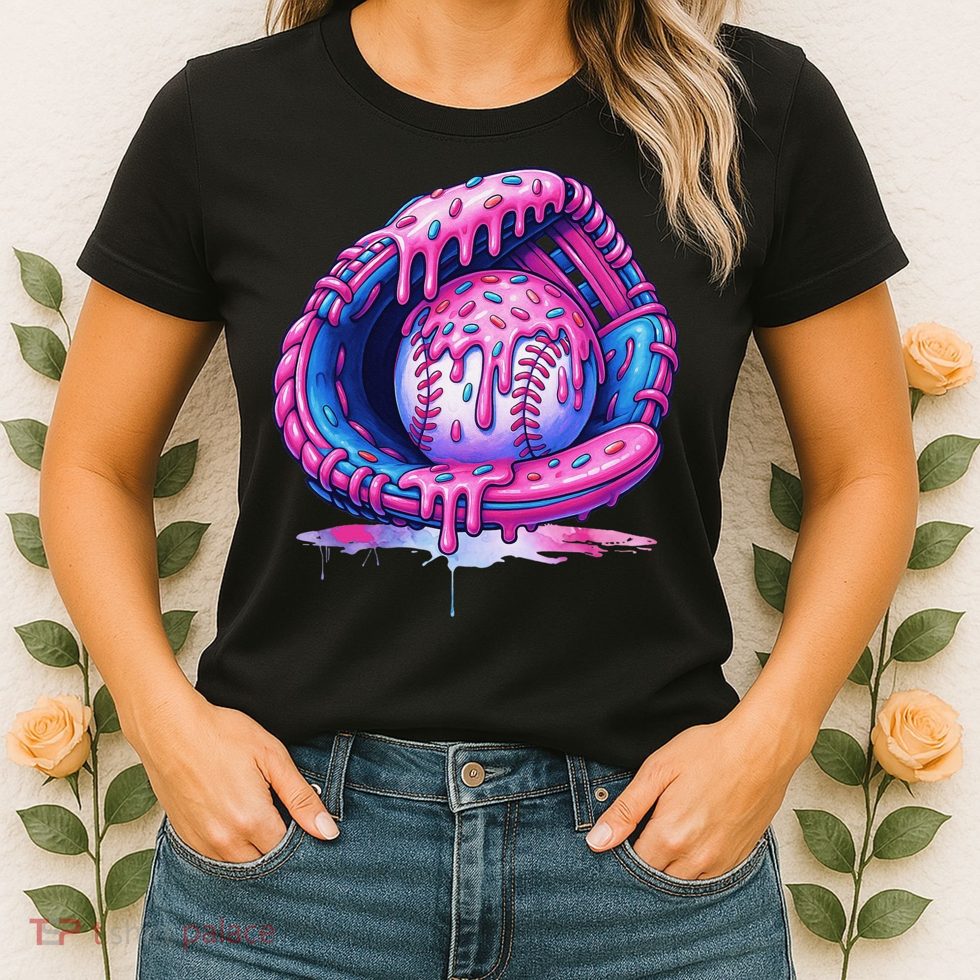 Baseball Drip Ice Cream Sprinkles Baseball Glove Women's T-Shirt