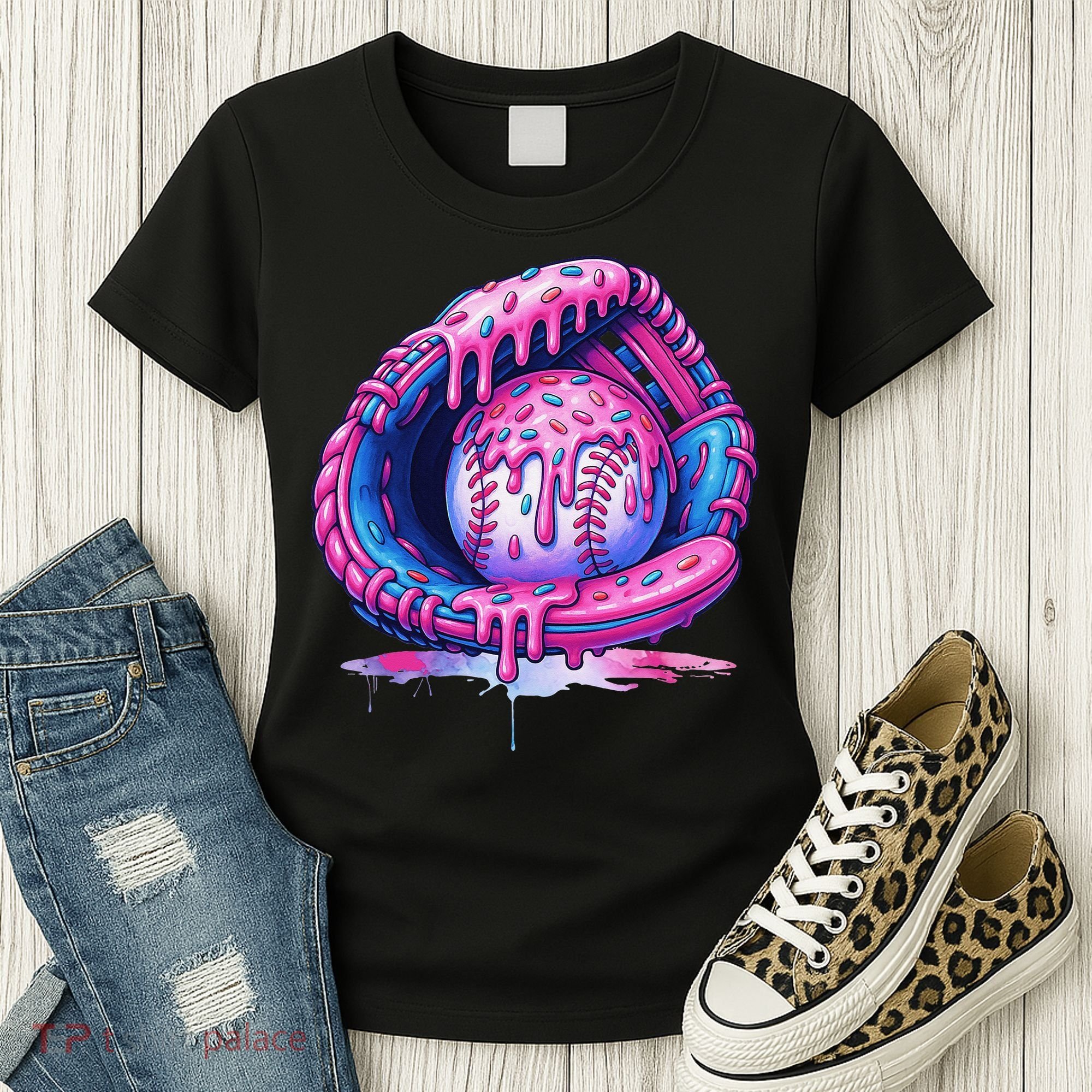 Baseball Drip Ice Cream Sprinkles Baseball Glove Women's T-Shirt