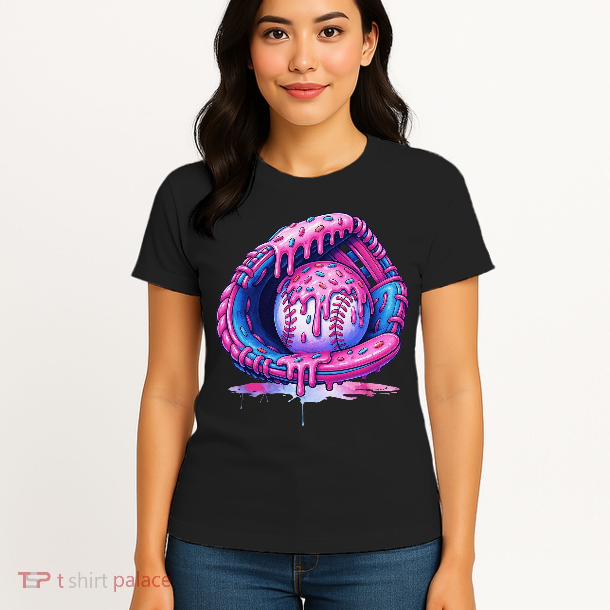 Baseball Drip Ice Cream Sprinkles Baseball Glove Women's T-Shirt