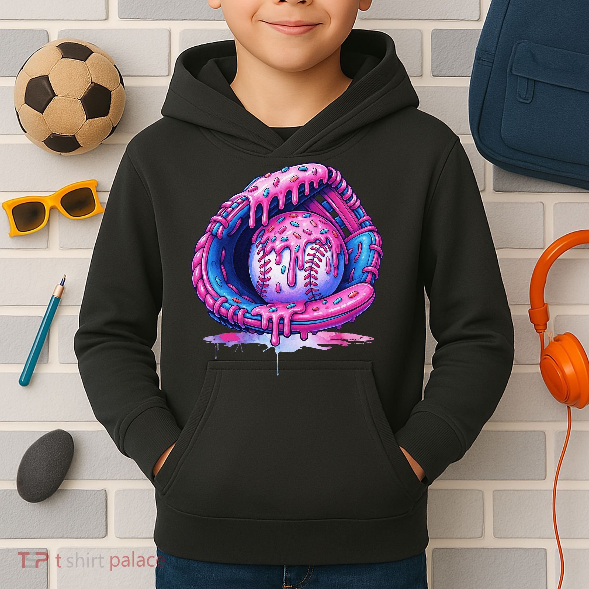 Baseball Drip Ice Cream Sprinkles Baseball Glove Kids Hoodie
