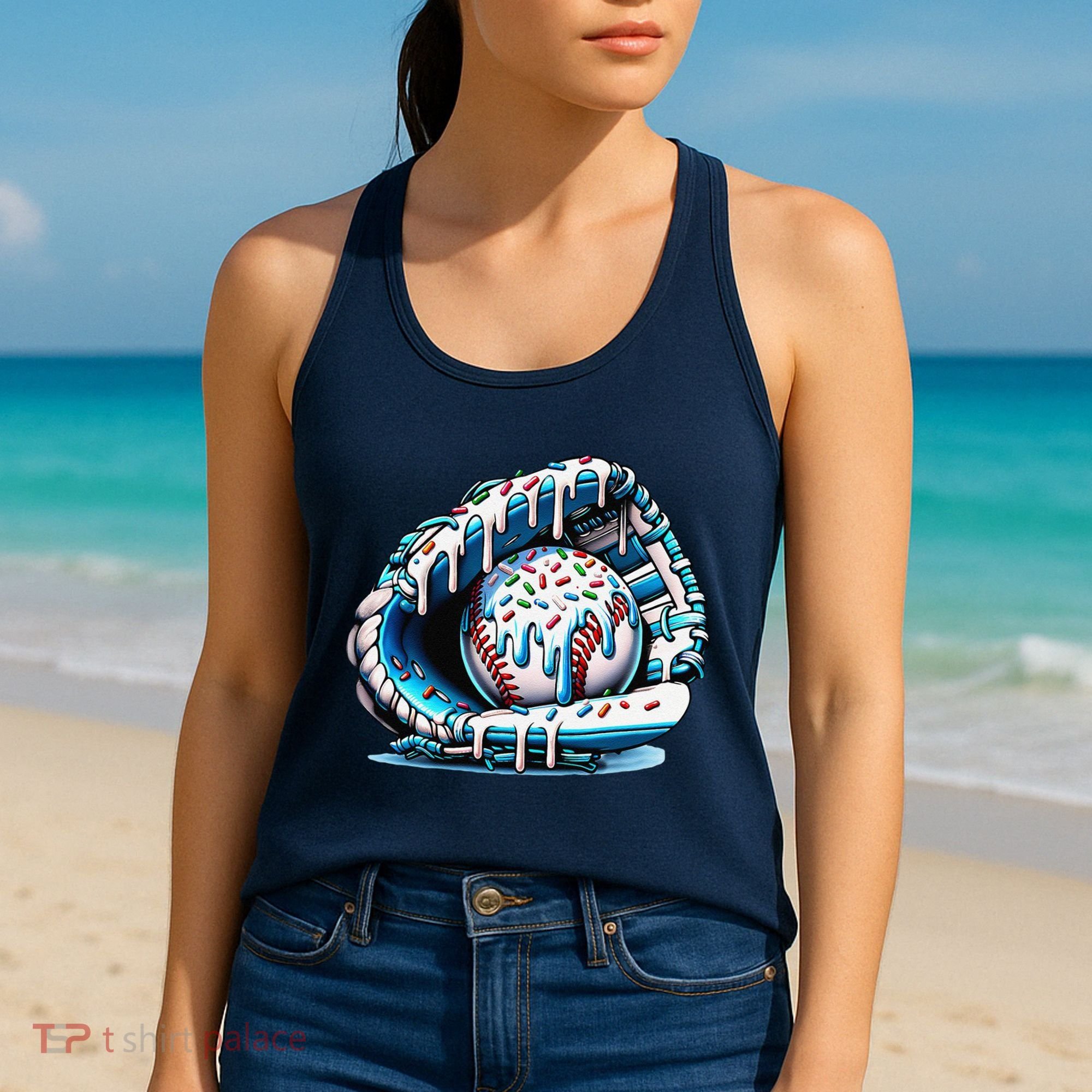 Baseball Drip Ice Cream Sprinkles Glove Women's Tank Top