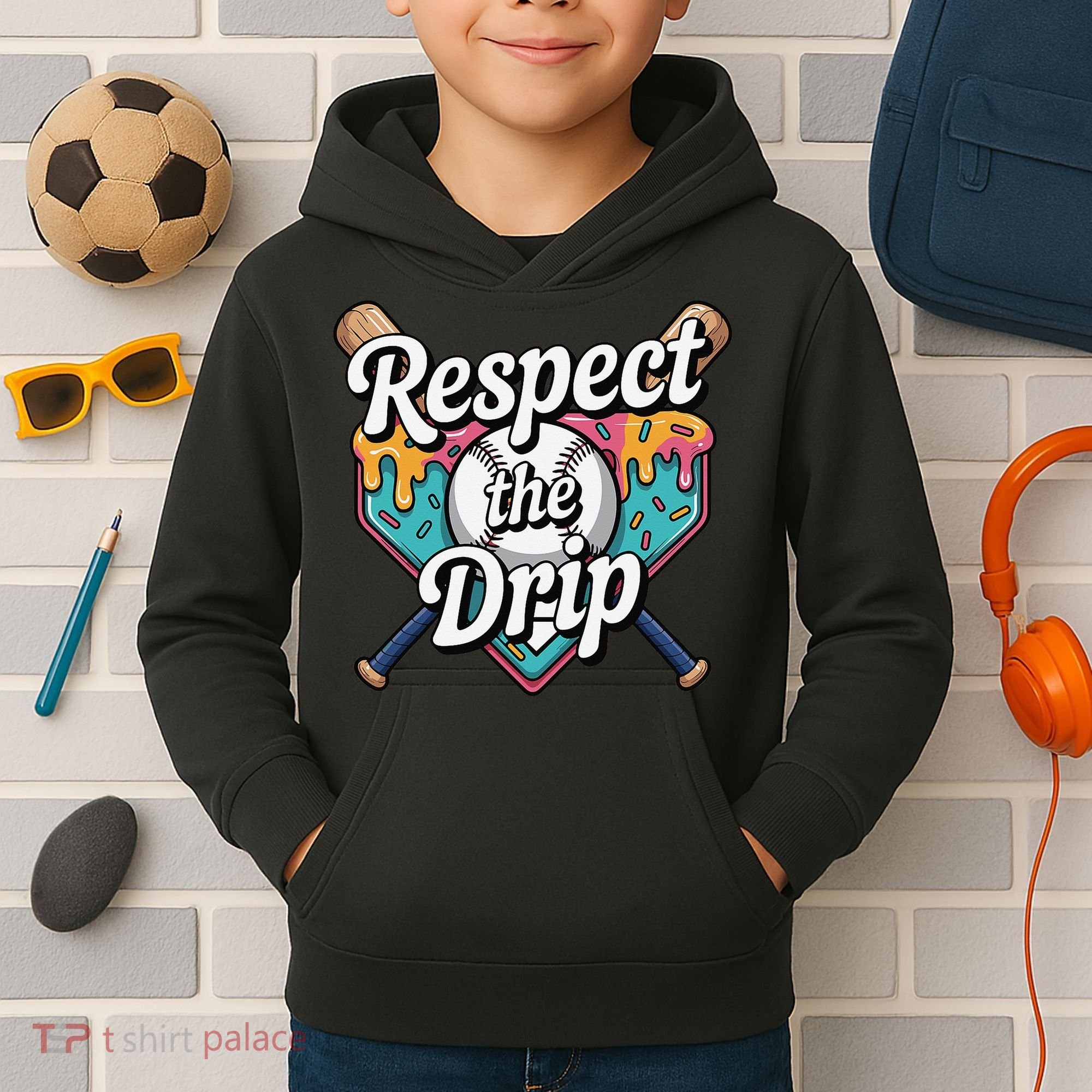Baseball Drip Ice Cream Dripping Respect The Drip Kids Hoodie