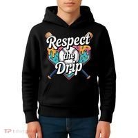 Baseball Drip Ice Cream Dripping Respect The Drip Kids Hoodie thumb 4